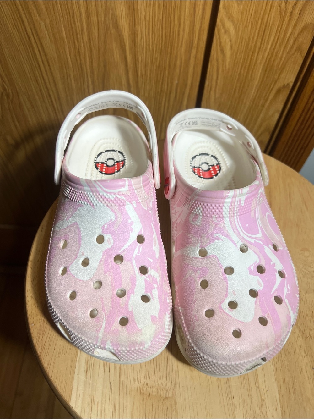 CROCS Pink and White Marble Slip-On Sandals